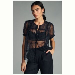 Anthropologie Let Me Be Sheer Star Blouse Black Size Small